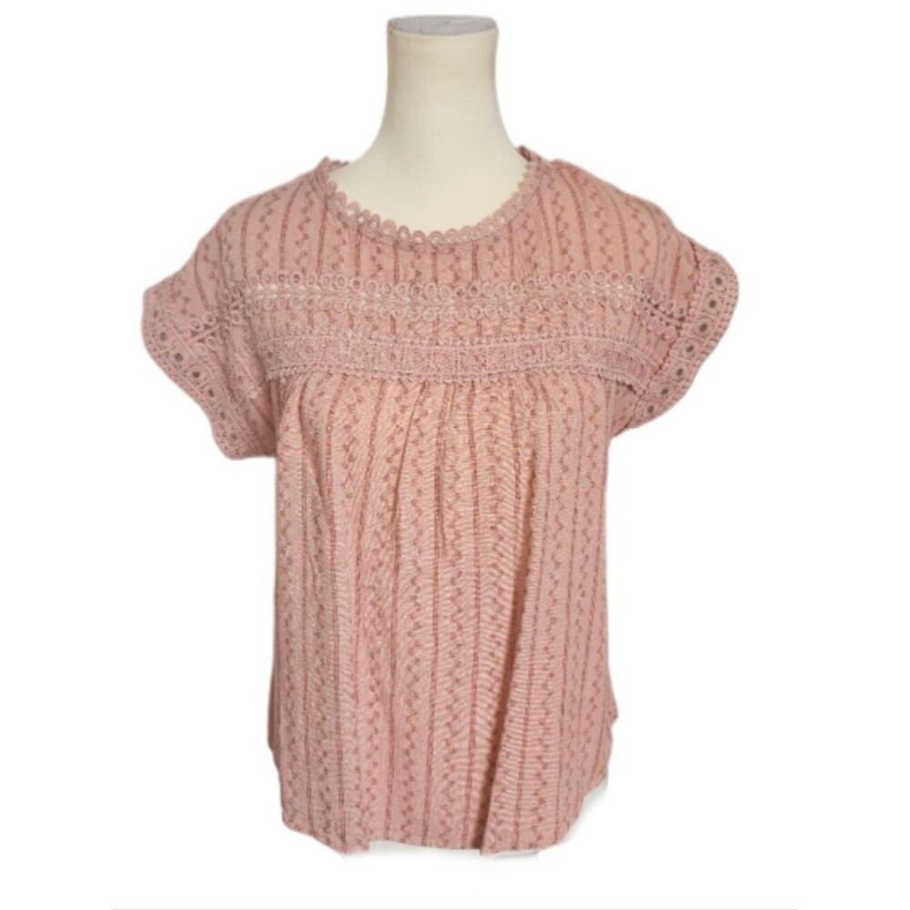 Blu Pepper Dusty Rose Pink Embroidered Cap Sleeve Blouse , M